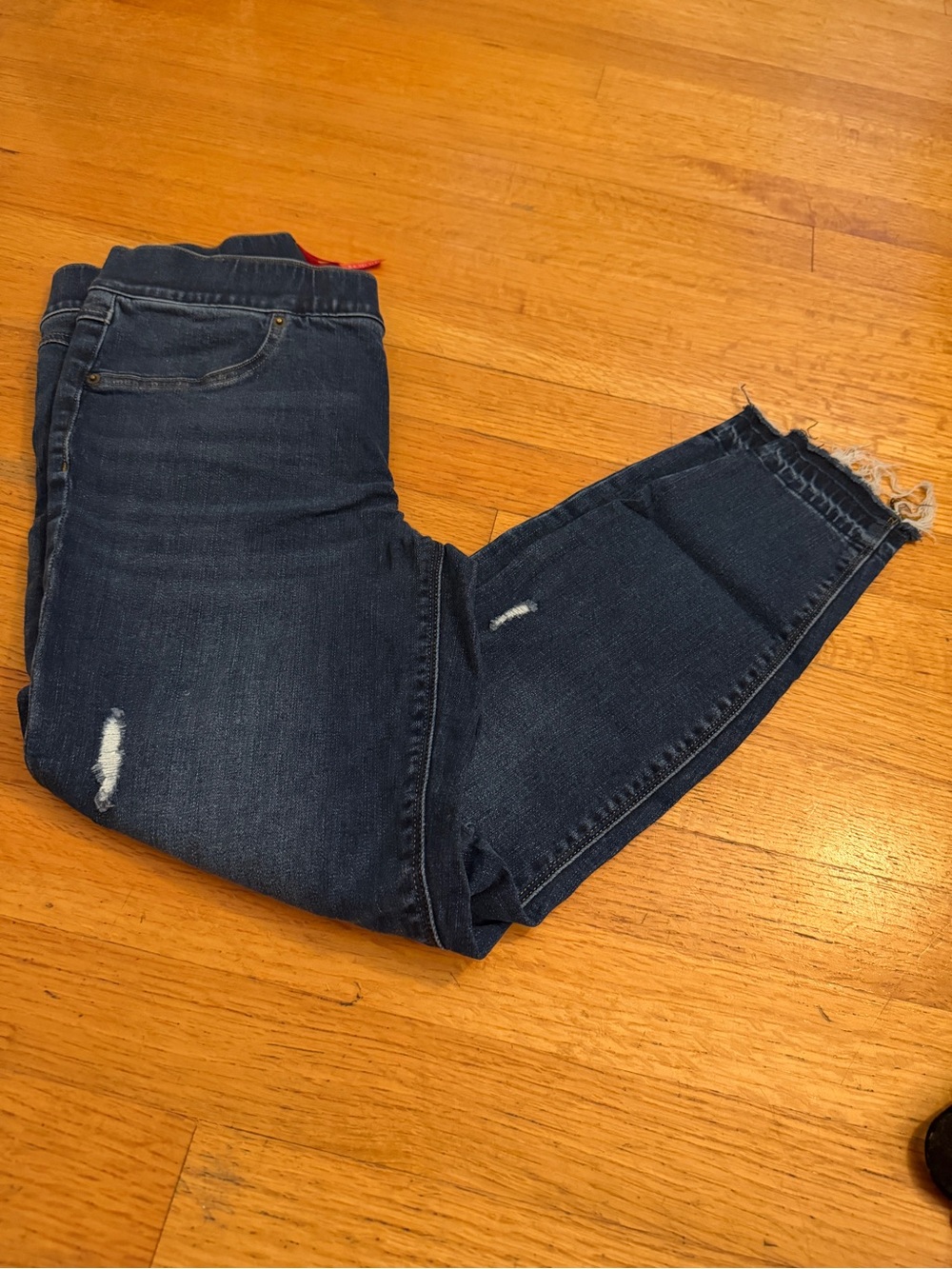 SPANX Dark Indigo Distressed Ankle Slim Jeans